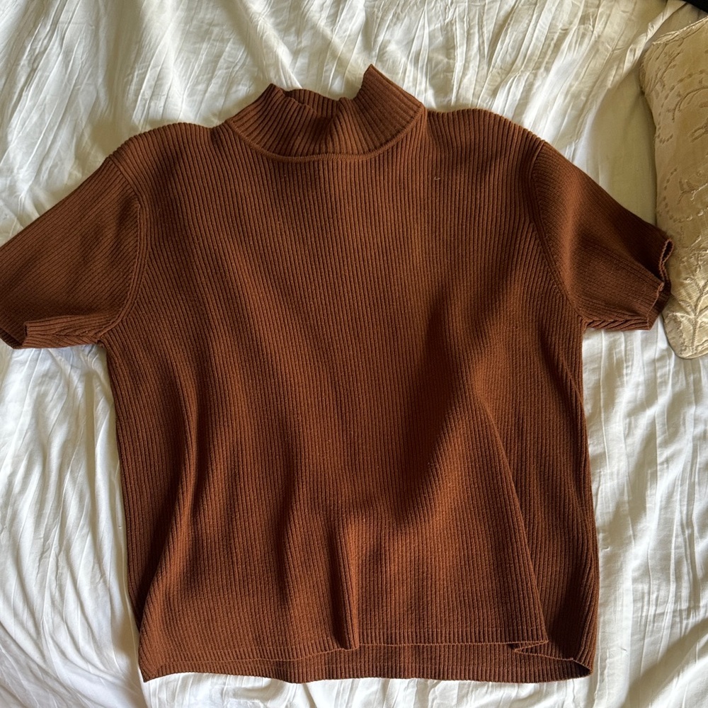 Brown Ribbed Turtleneck Sweater